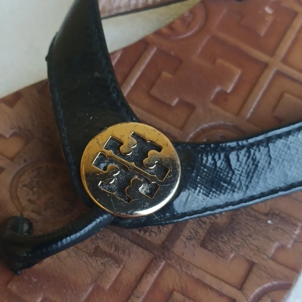 Tory Burch Black and Gold Flat Sandals